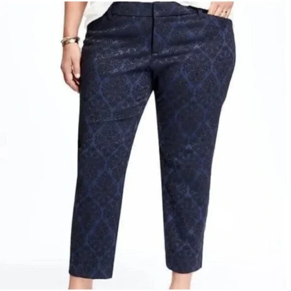 Old Navy Mid Rise Pixie Jacquard Pants size 4 in Blue Jacquard - Picture 3 of 10